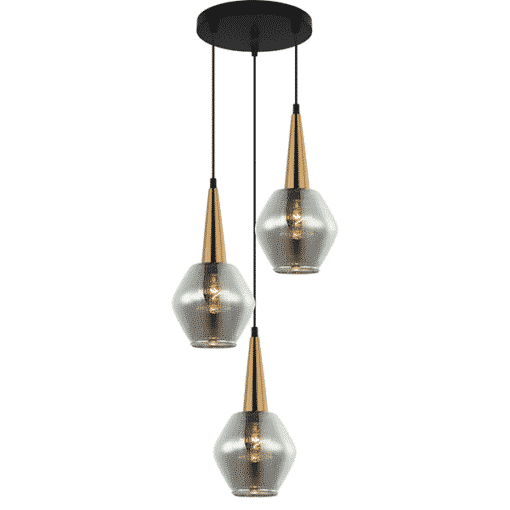 ace tri hanging light in gold and black finish in white background