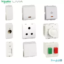 grouped image of schneider electric's livia series switches and sockets on a white background available to buy from shiningbulb.com