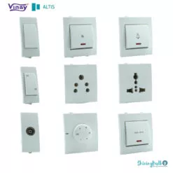 grouped image of vinay,s altis series switches and sockets on a white background available to buy from shiningbulb.com